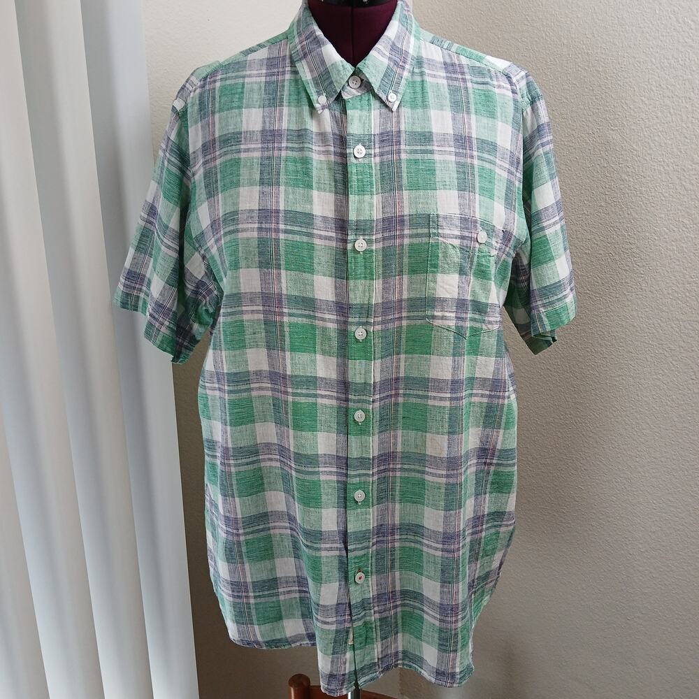 Weatherproof Vintage Washable Linen Shirt Mens XL green blue plaid short sleeve - Picture 6 of 14